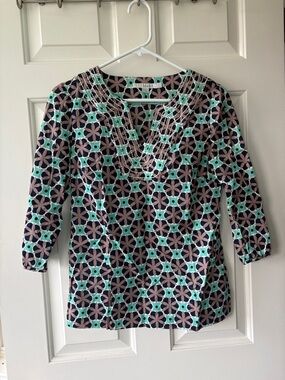 Boden Navy, Mint and Brownish Mauve Geometric Tunic